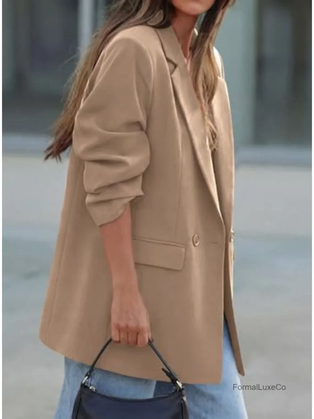 Women's Business Casual Long Sleeve Lapel Blazer with Pockets - Lightweight